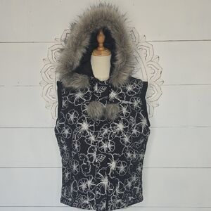 JANSPORT Woman LARGE Puffer Vest Hooded W/Detachable Fur